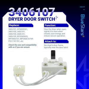 BlueStars WP3406107 interruptor de puerta de secadora eléctrica Compatible con <span class=keywords><strong>secadoras</strong></span> <span class=keywords><strong>Whirlpool</strong></span> Maytag reemplaza 3406109 3405100 piezas de secadora de ropa - Product Image 3