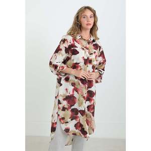 <b>Women's</b> Patterned Oversize <b>Shirt</b> -10702TUN - <b>BURGUNDY</b> - Product Image 1