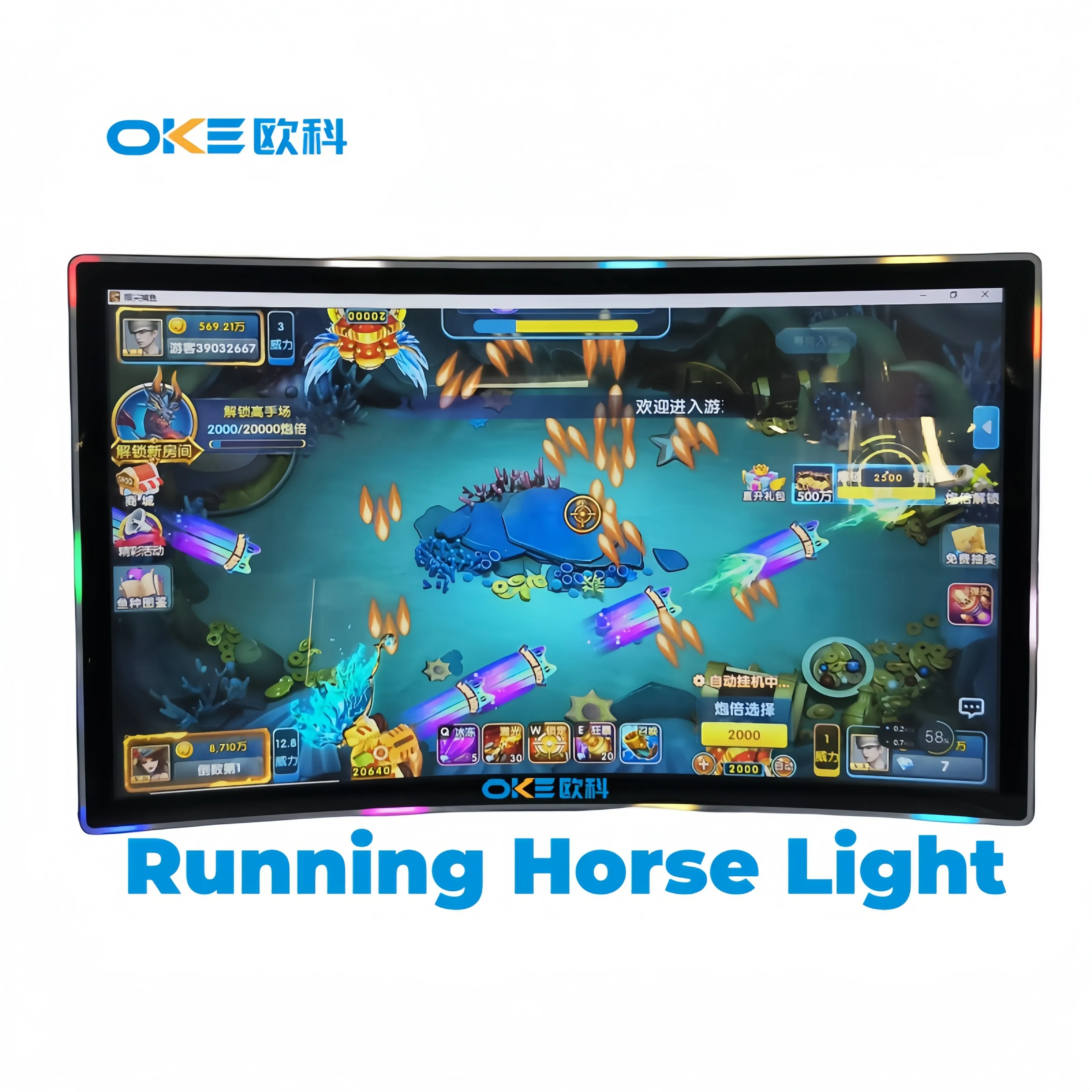OKE di alta qualità 4K 4096*4096 PCAP touch screen da 43 pollici 3M Monitor tattile curvo da gioco con luce a LED