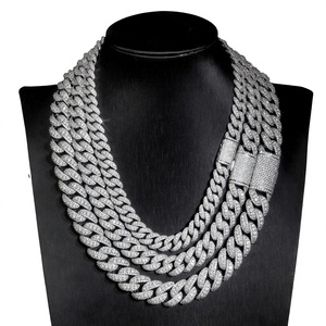 Nuevo Collar de Cadena Cubana de Estilo Hip-hop Transfronterizo, de 12mm/18mm de Ancho, Totalmente Pavimentado con Circonita Cúbica, con Eslabones de Burbuja, Chapado en Cobre - Product Image 2