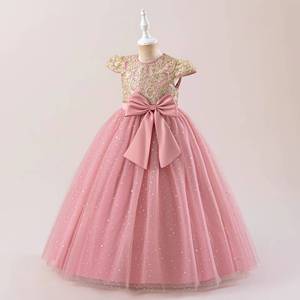 Robe de demoiselle d'honneur de luxe brodée à fleurs, manches volantées, robe de princesse tutu bouffante, costume de scène pour fête d'anniversaire de filles avec nœud - Product Image 4