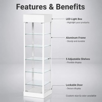 Vitrine en verre trempé de haute qualité, nouvelle arrivée, cadre en aluminium, projecteurs, 5 étagères réglables, taille personnalisée