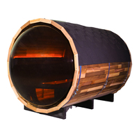 Sauna en bois de cèdre massif moderne pour 4 à 6 personnes avec porte latérale, poêle électrique ETL, fenêtres panoramiques