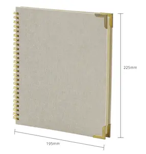 定制织物亚麻材料封面精装笔记本定制亚麻日记预算计划，带金色角落索引标签