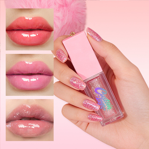 Huile à lèvres volumisante transparente végétalienne hydratante aux fruits, marque privée, avec porte-clés pompon, vente en gros, huile à lèvres changeante <span class=keywords><strong>de</strong></span> couleur scintillante - Product Image 3