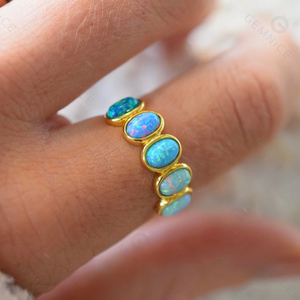 Bague en argent sterling 925 massif plaqué or de haute qualité, avec opale ombrée, prix avantageux, Gemnel - Product Image 3