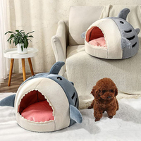 Coussin pour animaux de compagnie en peluche en forme de requin bleu, confortable, mignon, luxueux, apaisant, écologique, lavable, grand lit pour chien et chat, vente en gros