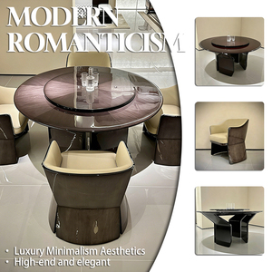 Mesa de Comedor Redonda de 4 Plazas con Acabado en Madera Natural y Laca Brillante, Giratoria 360 Grados, para Casa o Villa, Modelo Success Project Case - Product Image 2