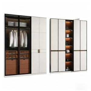 BALOM Custom <strong>Midcentury</strong> Modern Walk-in Closet Solid Wood Walnut MDF Glass Door <strong>Wardrobe</strong> Ready to Assemble with LED Light - Product Image 5