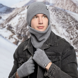 All'ingrosso da uomo 3 pezzi Set berretto invernale in maglia acrilica con <span class=keywords><strong>sciarpa</strong></span> <span class=keywords><strong>e</strong></span> <span class=keywords><strong>guanti</strong></span> con etichetta Patch in pelle - Product Image 3