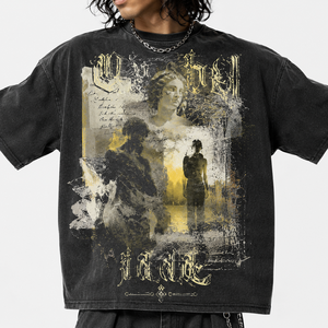 Camiseta Personalizada con Estampado de Arte Gótico, 100% Algodón, Corte Holgado, Estilo Vintage, Streetwear, para Hombre - Product Image 1