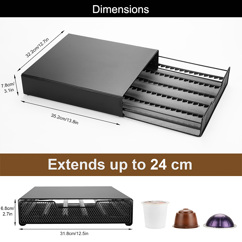 Cassetto Porta Capsule In Metallo – 40 Cialde, Compatibile Nespresso Vertuo, Nero