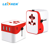 Set hadiah adaptor perjalanan Universal, semua dalam satu adaptor perjalanan dengan 4 Port USB Universal Tipe C steker pengisian daya adaptor perjalanan UK USA EU AU