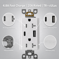 Stopkontak USB BAREP NEMA 5-20R CULus 125V dengan Tipe-A dan Tipe-C 4.8A TR T-Slot untuk Kabel Komersial dan Hunian