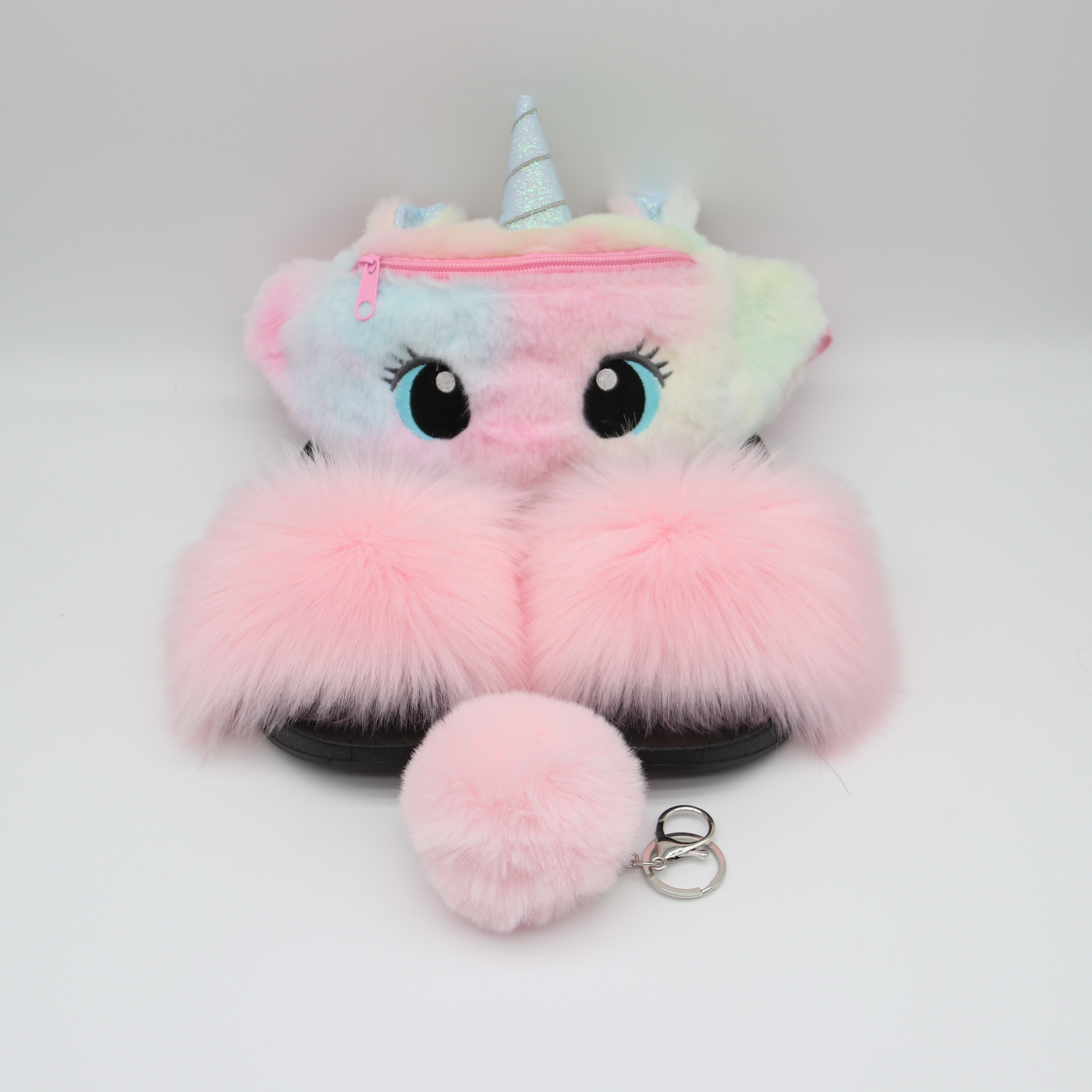 Фабричный оптовый поставщик, Новое поступление, плюшевая поясная сумка в форме единорога с шлепанцами из искусственного меха для детей и девочек