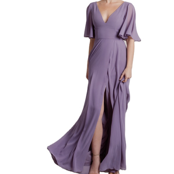 King Young Summer Chiffon Plain Mauve Maxi Dress for Women
