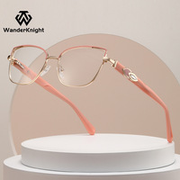 Nouvelles montures de lunettes anti-lumière bleue œil-de-chat en métal à monture complète, style sud-américain, pour femmes, avec verres PC ; Verres unis tendance