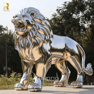 Escultura de estatua de León de acero inoxidable de animales de metal grande moderna al aire libre en venta - Product Image 6