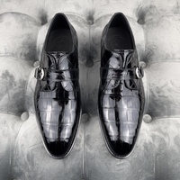Chaussures en cuir de crocodile noir les plus récentes Chaussures habillées formelles faites à la main haut de gamme pour hommes Chaussures habillées de luxe pour hommes à boucle moine
