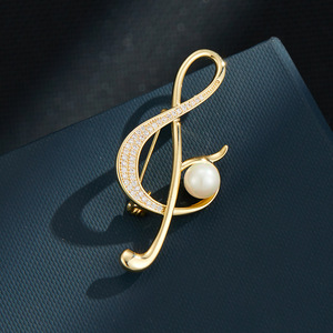 Muyu Musical Note Brooch Zinc Alloy With Pearl Women's Formal Suit Accessory - Product Image 4