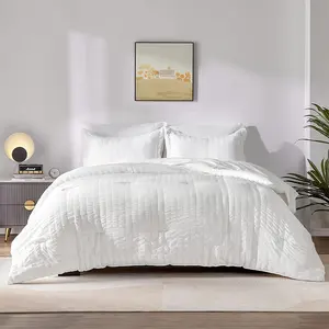 Conjunto de edredon de cama personalizado, venda quente personalizado, tamanho de queen, branco, com folhas, 7 peças, microfibra, hotel, conjuntos de cama