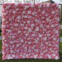 Fausse toile de fond florale A15, tapis de rideau 5D enroulable rose, fausse soie, fleur de rose artificielle pour décoration de scène de mariage et d'événement