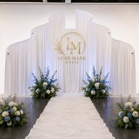 Support de toile de fond de mariage de luxe, 3 mètres de haut, doré, ondulé, en métal, écologique, durable, avec draperies en tissu plissé, pour cérémonie et réception élégantes