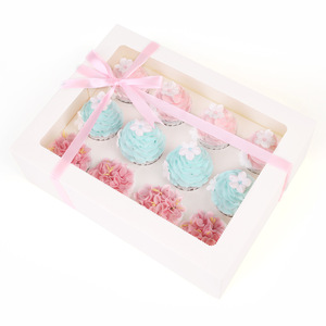 Wholesale 4/6/12 Grain Mini Cupcake Bakery Cup Cake Paper Packaging Boxes With Transparent Window