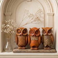 Sculpture d'hibou en résine sculptée à la main rétro, ensemble de 3 pièces, décoration de table de style campagnard, ornement peint à la main