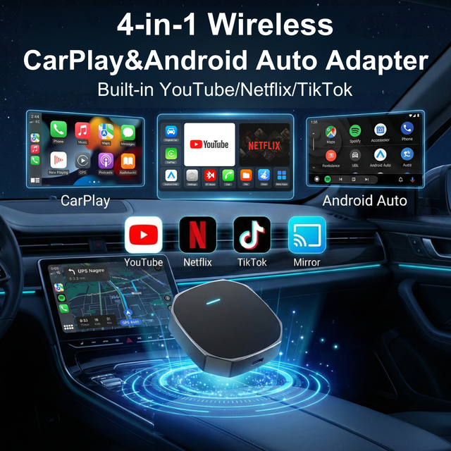 2026 Wireless Android Auto Apple CarPlay Bluetooth Plug Play Adapter Smart AI Box Youtube Netflix IPTV TikTok