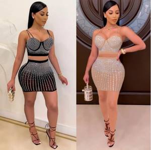 Vestido de Fiesta para Mujer, Vestido de Noche para Club, Tirantes Ajustables, Elegante, Sexy, de Lujo, Falda con Pedrería, Conjunto de Dos Piezas - Product Image 2