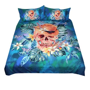 3 piece skull type skeleton duvet cover bed sheets 3D single bedding set king size