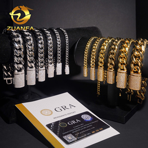 <span class=keywords><strong>Catena</strong></span> <span class=keywords><strong>Cubana</strong></span> Hip Hop da 6mm a 18mm in <span class=keywords><strong>Acciaio</strong></span> Inossidabile 316L, con Chiusura Iced Out in Moissanite VVS Argento 925, Gioielli Miami - Product Image 3