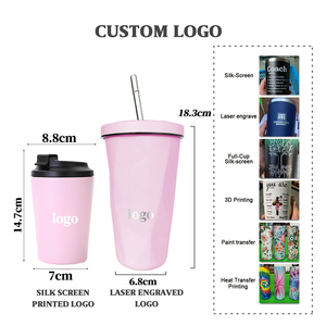 Zy 500ml chân không cách nhiệt cà phê Mug Hồng nửa triệu Hồng Mug 12oz cà phê khobar Tumbler rộng dưới cà phê du lịch Mug - Product Image 2
