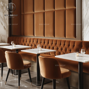 Juego de Muebles Modernos para Cafetería, Restaurante, Sofá de Terciopelo Naranja con Respaldo Acolchado y Mesas Cuadradas con Tapa de Mármol - Product Image 3