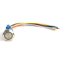 Interrupteur à bouton-poussoir momentané pour ordinateur 16 mm, 5 V, LED bleue, réinitialisation, icône d'alimentation, anneau lumineux, câble de carte mère de 50 cm