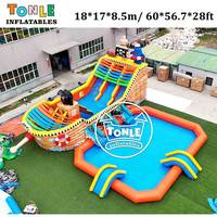 TONLE Prix d'usine Équipement de divertissement pour piscine extérieure Parc aquatique gonflable à thème avec toboggan pour la terre