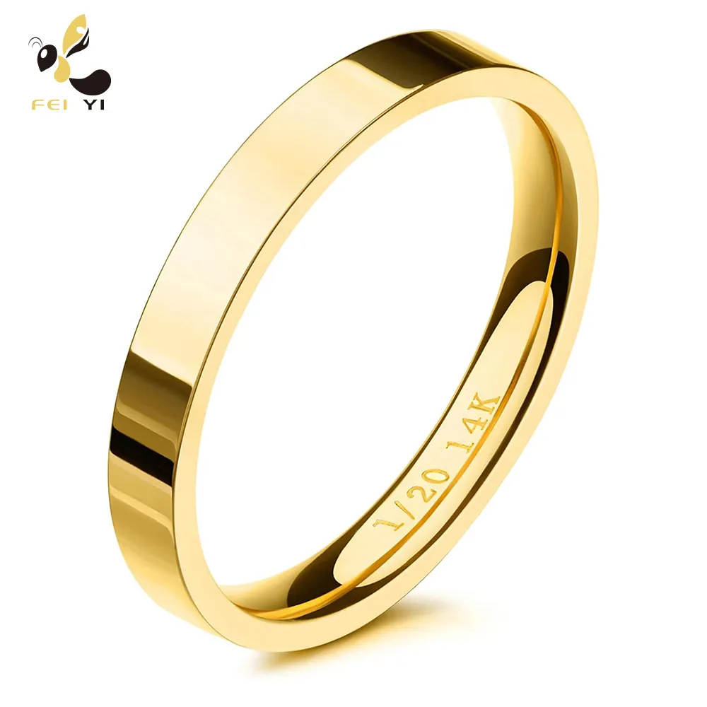 Cincin isi emas 3mm 14K 18K untuk wanita, cincin jari Pinky susun emas tipis dapat ditumpuk