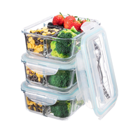 Lot de 3 récipients de préparation de repas en verre résistant à la chaleur pour micro-ondes, boîte à bento à 3 compartiments, stockage alimentaire écologique