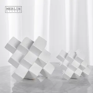 Merlin Living Wit 3D Geometrische Vierkante Witte Keramische Home Decoratie Stukken Moderne Decor Creatieve Ontwerp Voor Home Decor