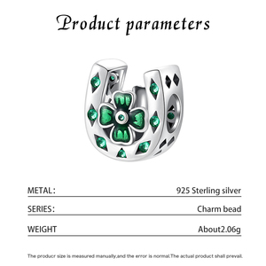 S925 Silver Geometric Cutout Horseshoe Charm All Green CZ <b>Clover</b> Bead Oxidized Boho Jewelry for Stacking <b>Bracelet</b> - Product Image 5