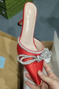 Escarpins à talons chaton pour femme, ornés de strass et d'un grand nœud, élégants et sexy, en PU, vert et argent, 1 paire - Product Image 6