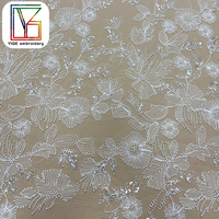 Nouvelle Arrivée Tissu en Dentelle Guipure Cordonnée avec Perles, Tissu en Dentelle Française à Paillettes, Tissu Brodé Perlé pour Robe de Mariée en Dentelle