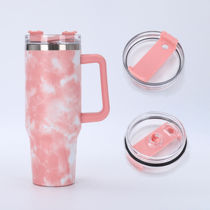Eco Friendly 40oz Insulated Stainless Steel Tumbler with Handle Custom Laser Engraved Tie Dye Pattern for <b>Hot</b> <b>Cold</b> Drinks Travel - Product Image 4