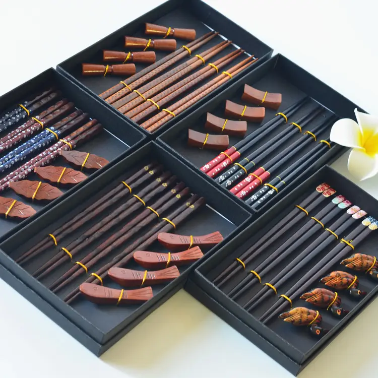 custom logo print bamboo chopsticks gift set Natural Wooden Chopsticks reusable bamboo wood sushi chopsticks