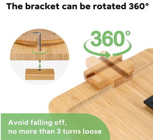 Bamboo Sofa <strong>Tray</strong> Table Clip on Side Table for Wide Couches Arm, Foldable Couch <strong>Tray</strong> with <strong>Rotating</strong> Phone Holder - Product Image 3