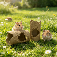 Terowongan Tempat Persembunyian Rumah Pohon Alami untuk Hamster, Gerbil, Tikus, Marmut, Tampilan Kayu, Tempat Berlindung Hewan Kecil