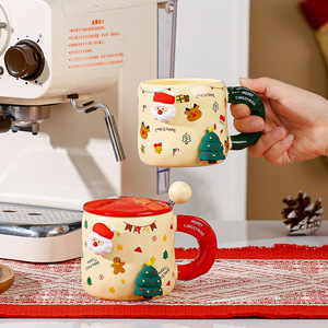 Novelty Christmas Magnetic Figurine Ceramic Mug 400ml With Lid Spoon Multiple Styles <b>Xmas</b> Coffee Cup With <b>Gift</b> Box for Present - Product Image 2
