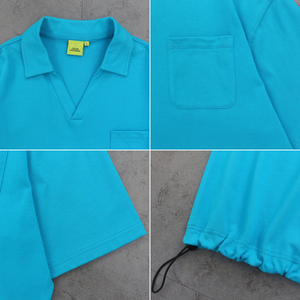 Polo Oversize da <span class=keywords><strong>Uomo</strong></span> in <span class=keywords><strong>Turchese</strong></span> - Orlo con Coulisse Regolabile, Top Casual Streetwear a Maniche Corte con Logo Personalizzabile - Product Image 4