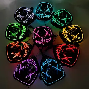 Máscara de seda de neón con luz LED, máscaras de miedo de Halloween luminosas divertidas para suministros de disfraces de Cosplay, fiestas de año electoral de Gran Purga - Product Image 2